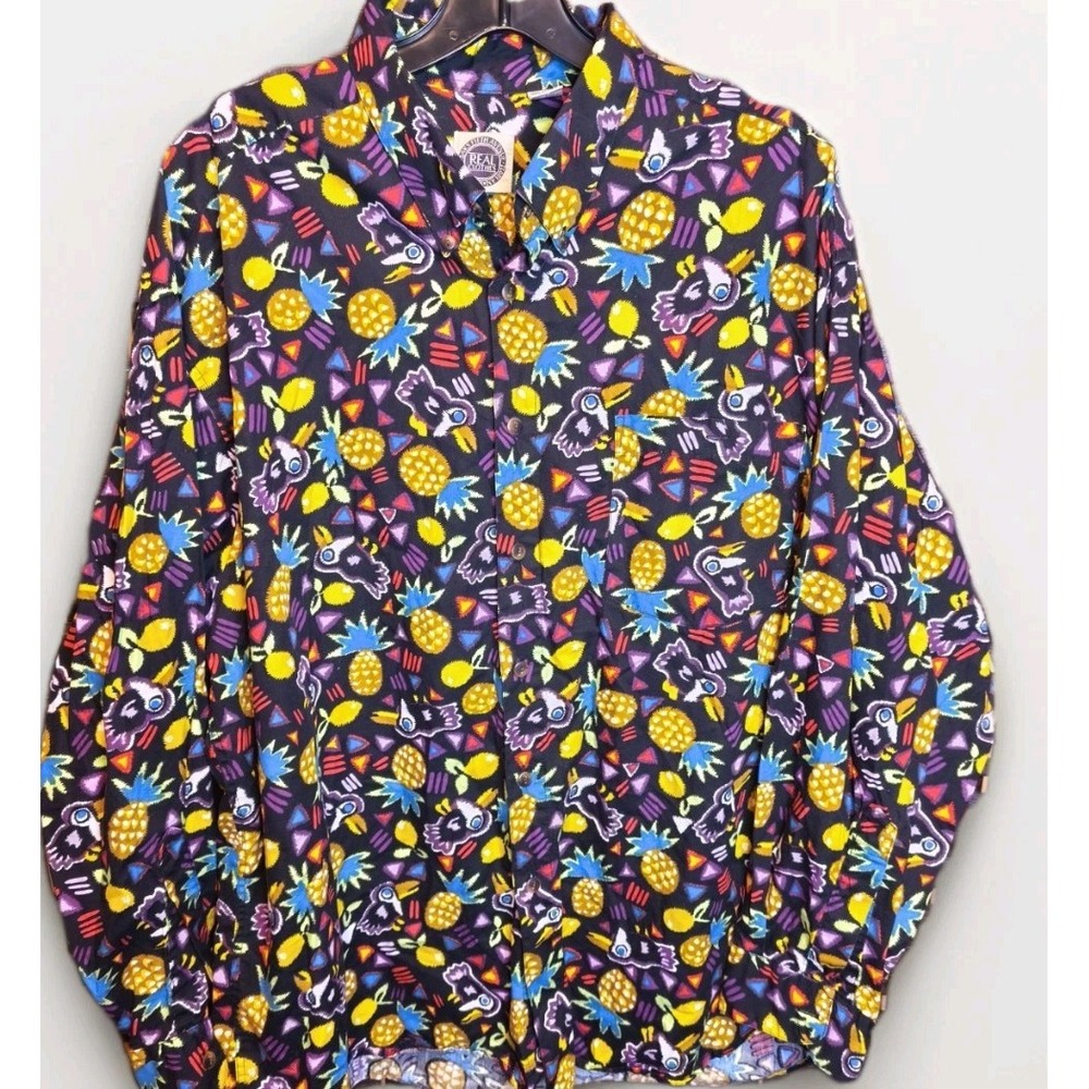 Saks‎ Fifth Avenue Colorful Pineapple Tropical Print Button Up Blouse XL Resort